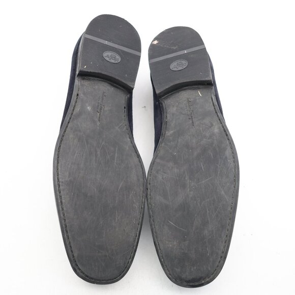 Salvatore Ferragamo Adam Dark Navy Blue Suede Loafers Men's 12 E Classic Shoes - Picture 9 of 11